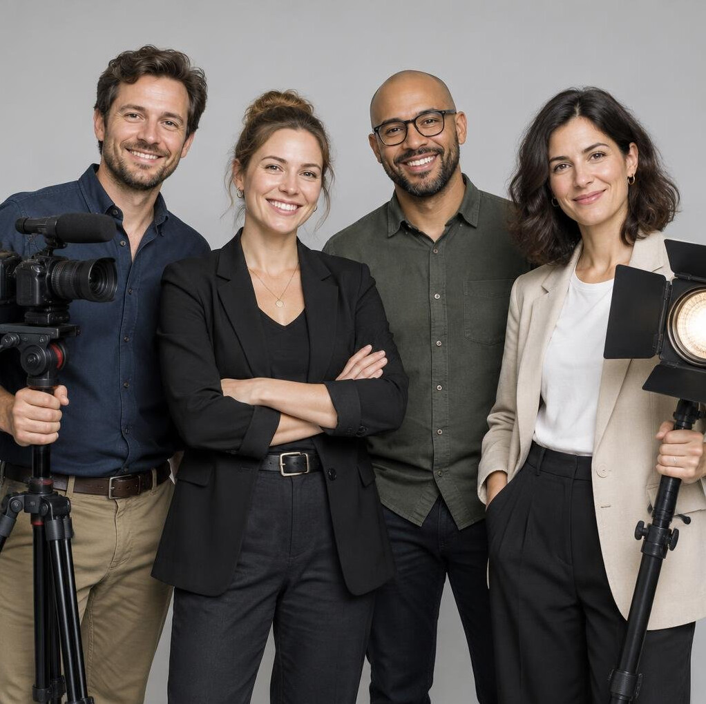 Group of four video and lighting trainers standing together